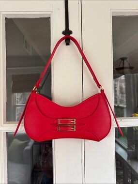 Red Shoulder Bag with Gold Hardware - Women Bags
